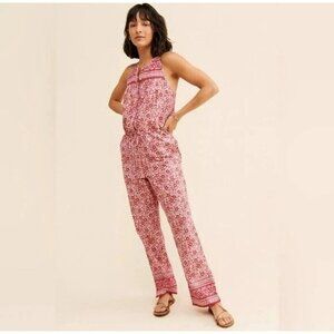 Faherty Adella Floral Jumpsuit Size XS Red Pink Pockets Resortwear